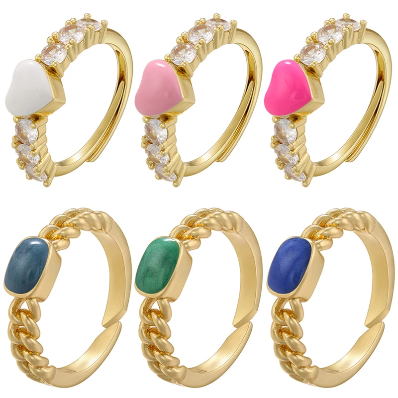 ZHUKOU heart shape rings for women enamel chain shape opening Couple rings Brass Cubic zirconia Quicksand ring wholesale VJ520