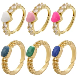 ZHUKOU heart shape rings for women enamel chain shape opening Couple rings Brass Cubic zirconia Quicksand ring wholesale VJ520