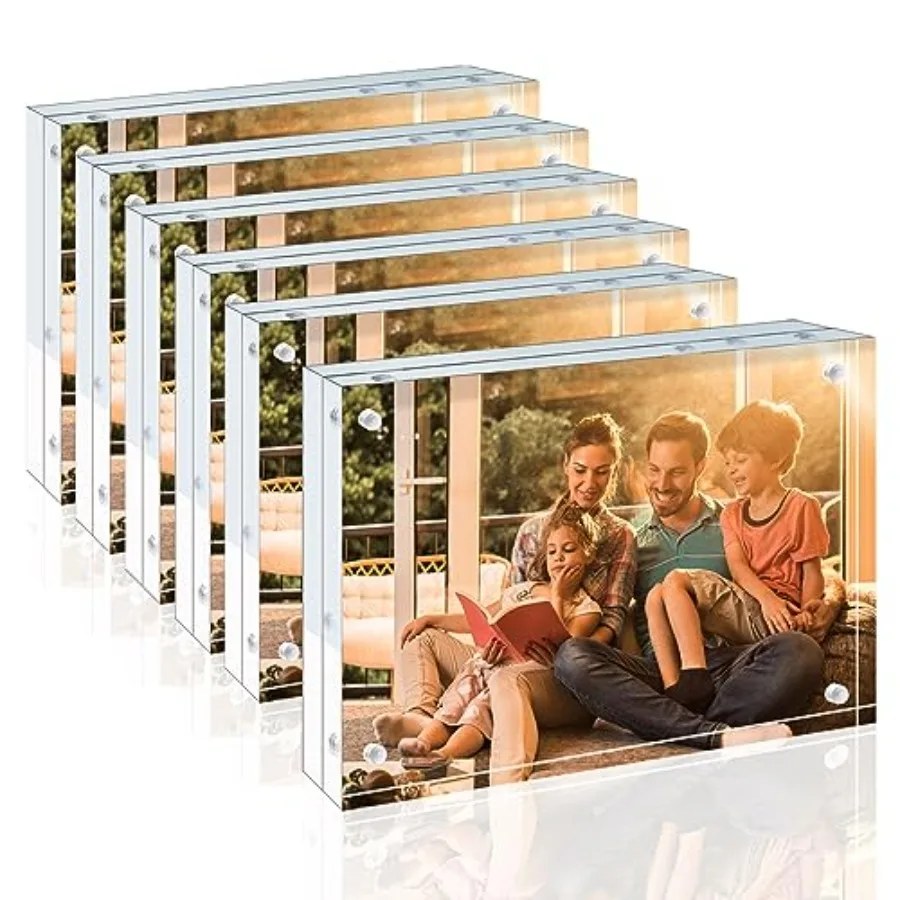 

4x6 Acrylic Frames 6 Pack 20mm Thicker Frameless Clear Picture Frames Double Sided Magnetic Picture Frames Free Standing Deskto