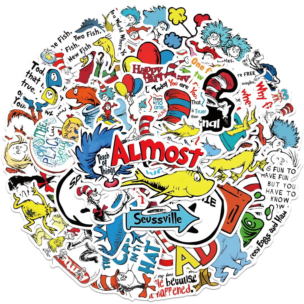 50pcs Cartoon Animation Illustration Doctor Seuss Stickers Funny Graffiti Decals For Laptop Luggage Guitar Skateboard Sticker