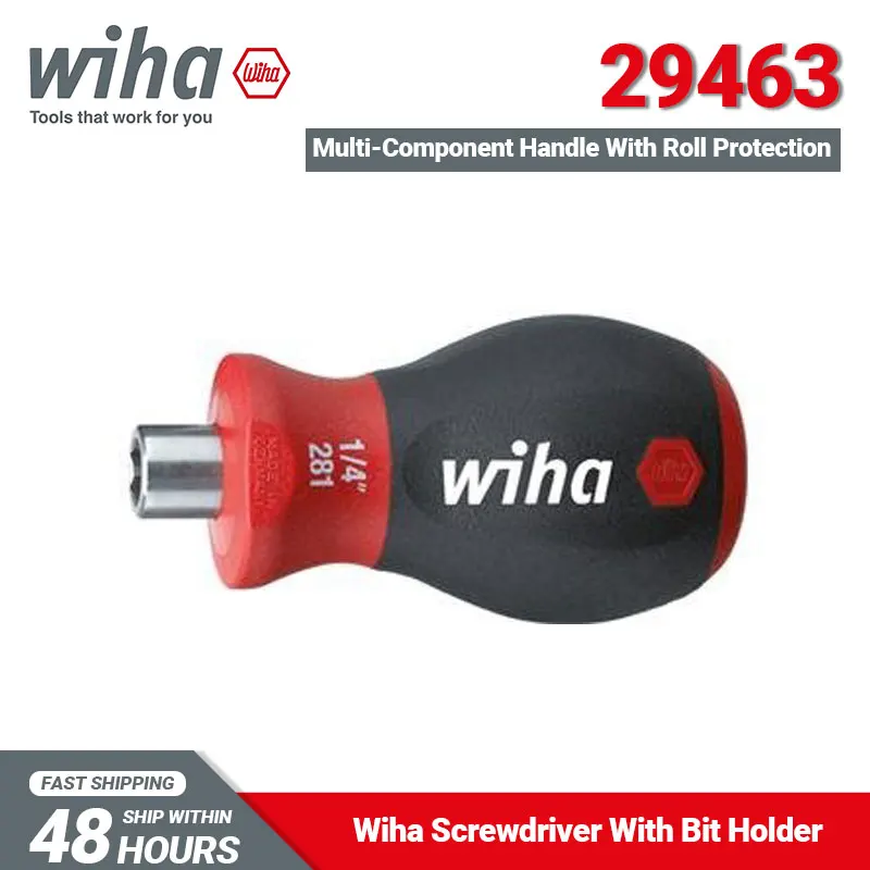 Wiha 29463 Screwdriver with Bit Holder Magnetic Stubby 48Grams Easy Operation No-slipping