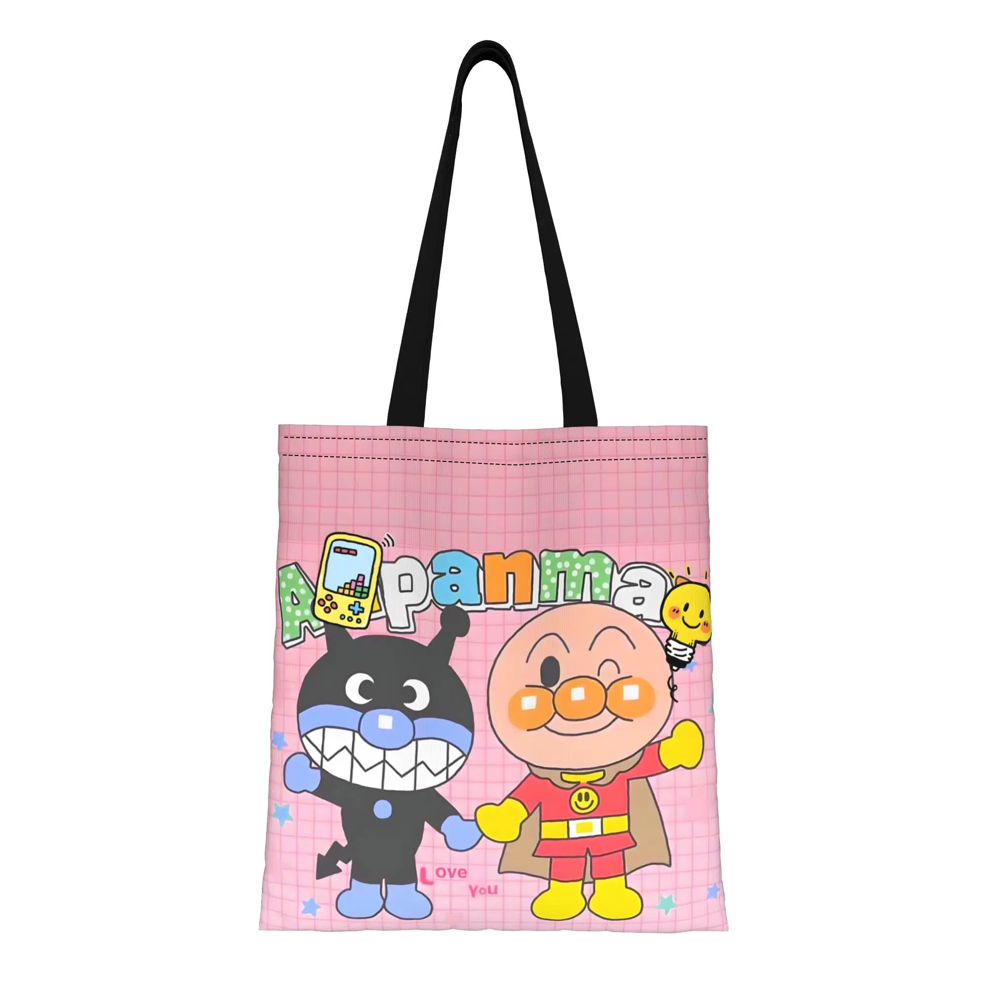 1PC Large Capacity Anpan & Baikin Anpanman Canvas Tote Bag Foldable Chic Pattern No Closed Design