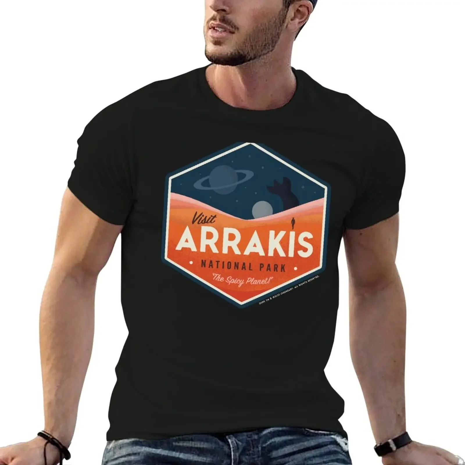 

Visit Arrakis – The Spicy Planet! – Vintage National Park Travel badge T-Shirt quick drying cute clothes funny t shirts men