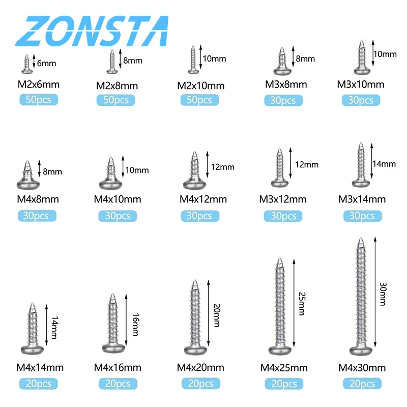 460Pc M2 M3 M4 Phillips Ronde Kop Zelftappende Schroef Set Rvs Pan Head Black Carbon Staal Hout schroeven Assortiment Kit