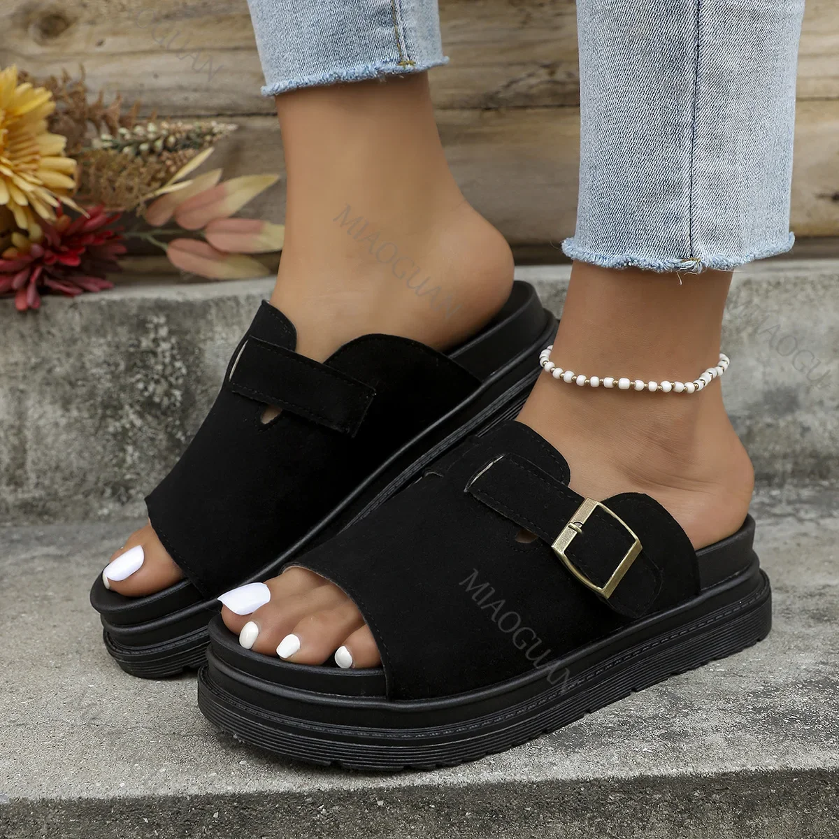 Suede Leather Thick Platform Womens Sandals 2025 Spring Summer Buckle Non-Slip Sandels Casual Breathable Woman Fashion Sandalias