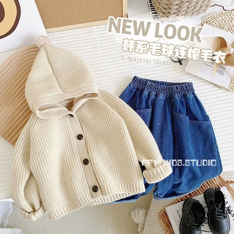 Baby Autumn Sweater Coat 2022 New Children\'s Hooded Top Autumn Sweater Korean Boy Knitted Cardigan