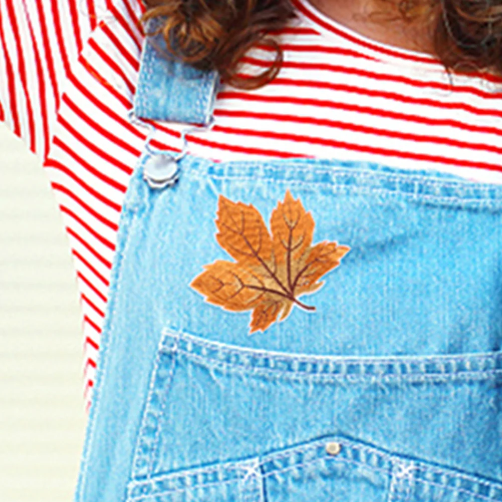 

24pcs Maple Applique Embroidered Patches 5 Brown Yellow Color Iron Maple Leaf Shaped Applique On Sew Clothing Bags Hats