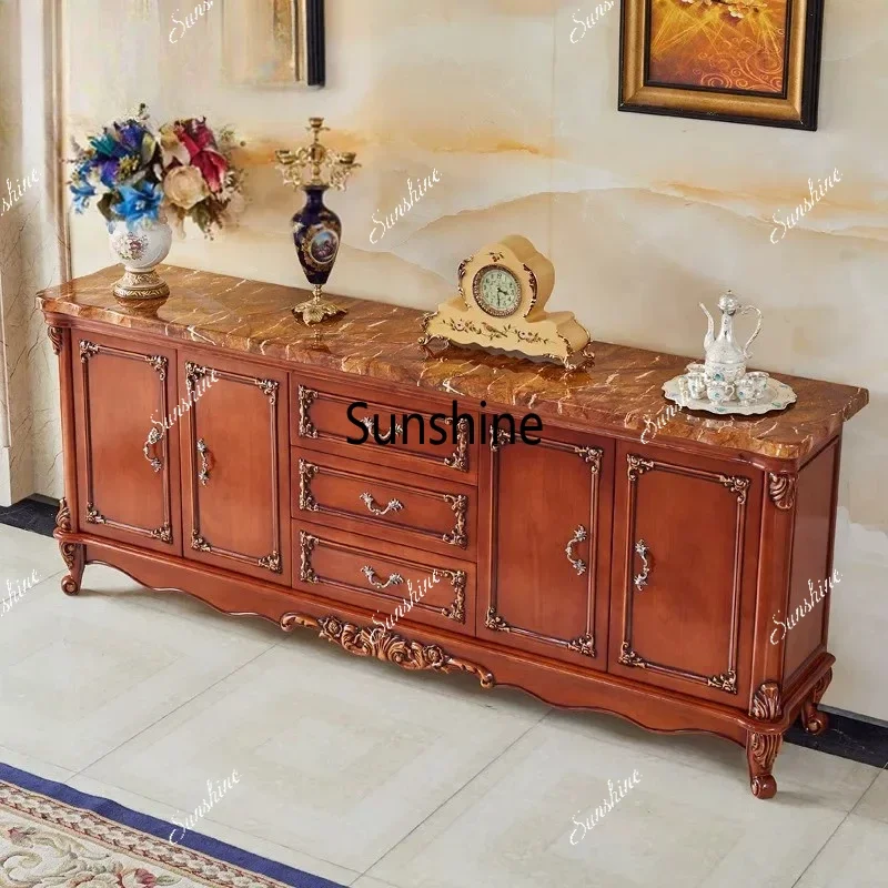 

YEuropean dining side solid wood marble surface cupboard storage porch furniture