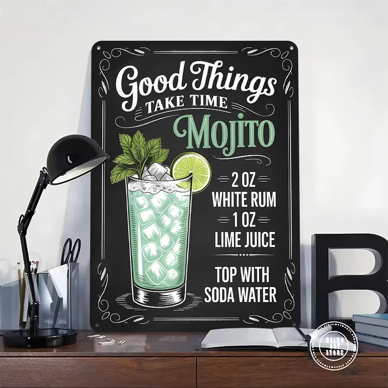 Mojito Recipe Chalkboard Art Poster Customized Vintage Metal Signs Wall Art Retro Tin Plaque for Home Decor Accessories House