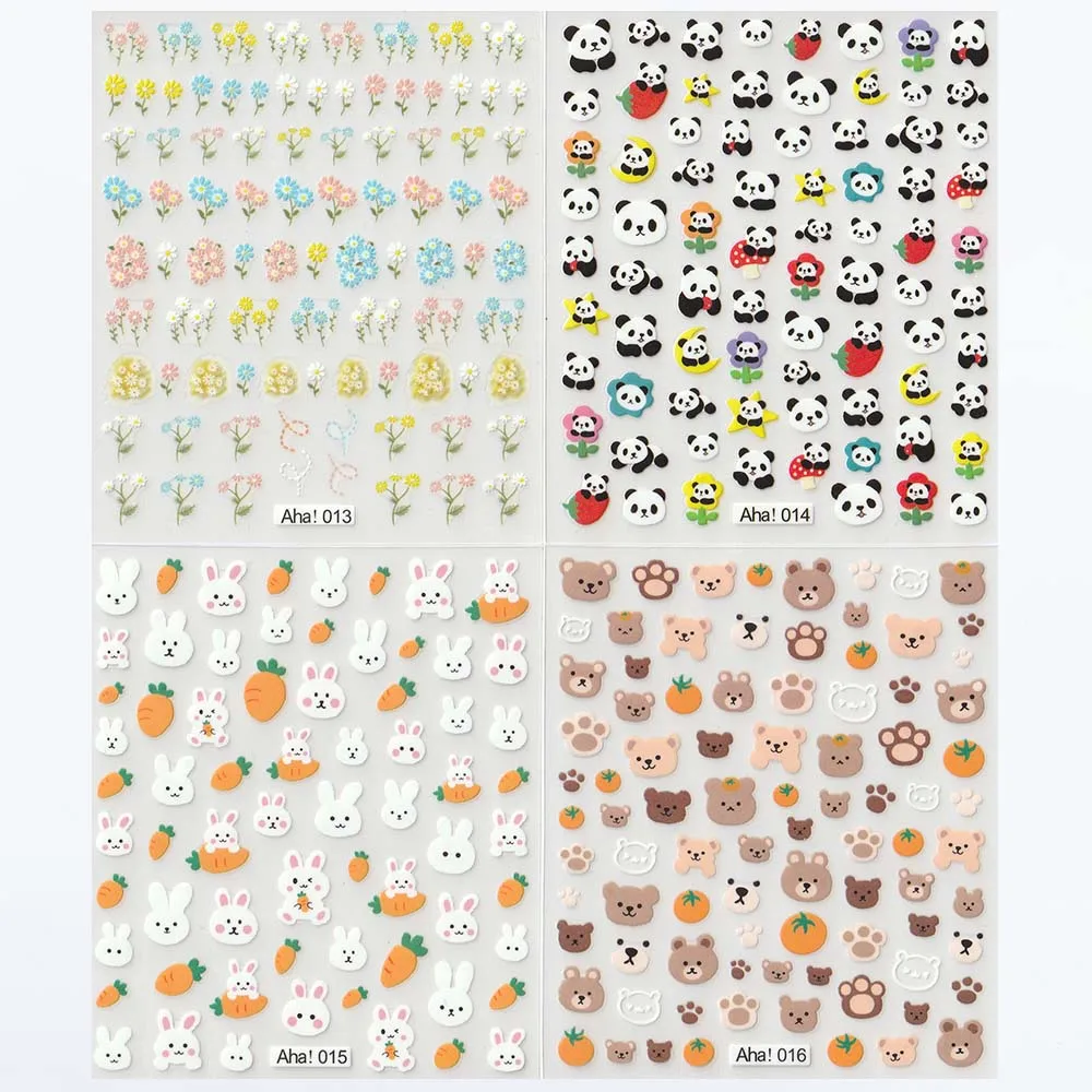 126Pcs Kawaii 3D Cartoon Bear/Heart Nail Stickers Colorful Christmas Bear Flowers Nail Art Decor fai da te autoadesivo ragazza Slider