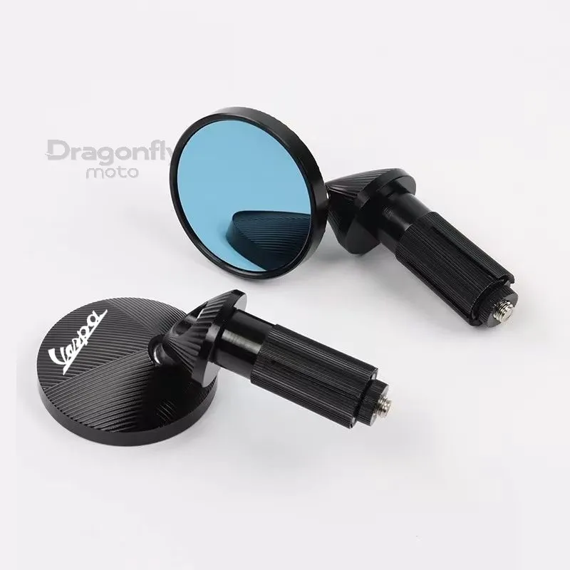 

22MM Aluminum Motorcycle Bar End Mirrors Round for Vespa Sprint 50/150 Primavera 50/150 GTS 150/250/300 Black Pair