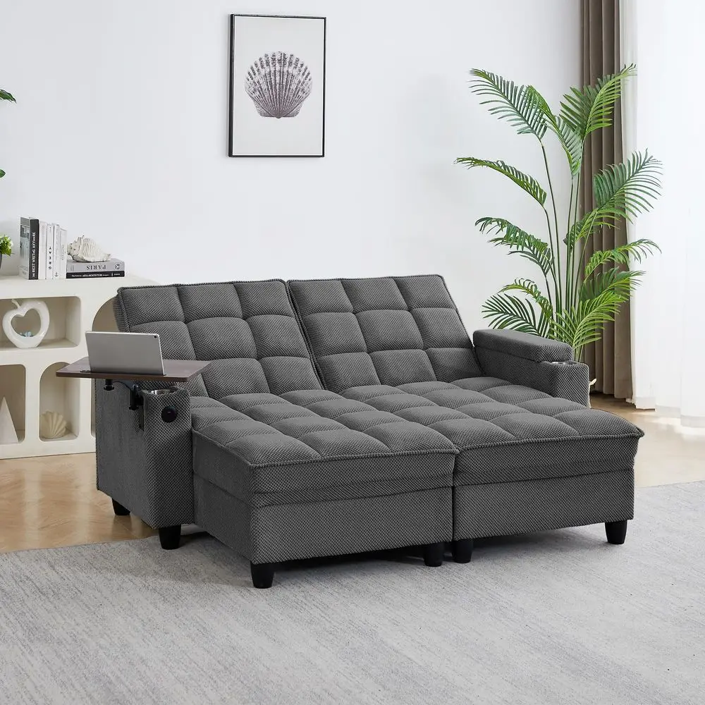 

71 Loveseat Recliner Chair with Swivel Tray Table, Double Fabric Reclining Sofa with Cup Holders amp USB Ports, 660 LBS Heavy D