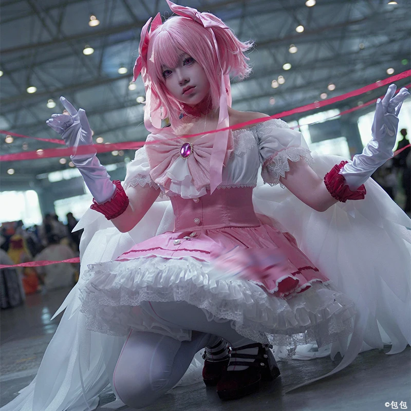 Anime Madoka Magica Cos Kaname Madoka Cosplay Pink gorgeous Dress Female Costume full set