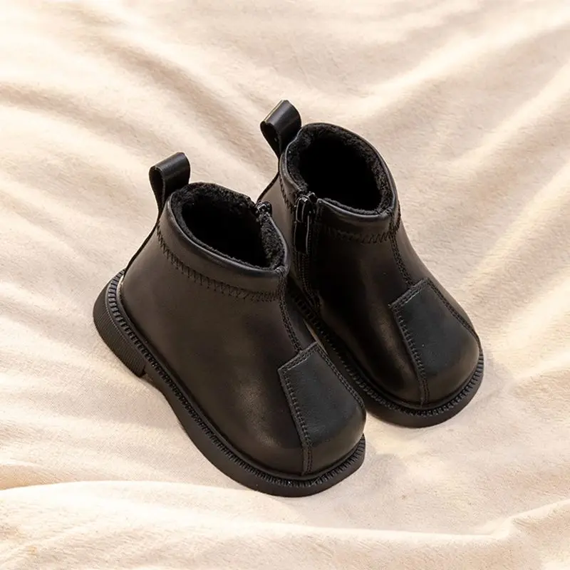 

Unisex Kids' Winter Short Boots Fleece Lined Warm Casual Shoes Vintage Style Leather Look for Boys Girls