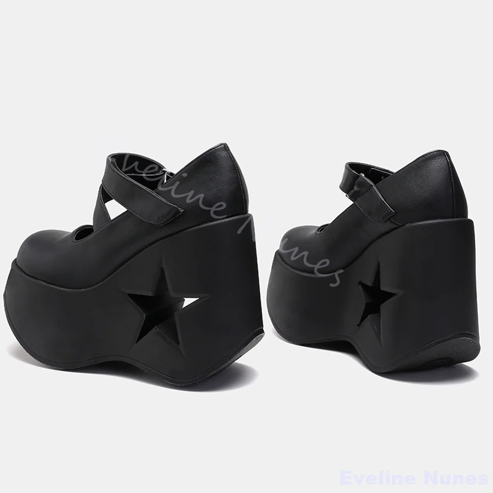 Туфли Мэри Джейн на толстой подошве с полой пятиконечной звездой, женские туфли на платформе с круглым носком, увеличивающие рост, новые модные дизайнерские сандалии