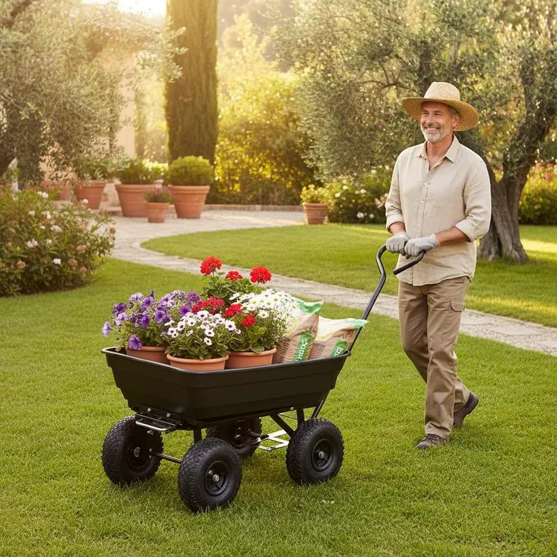 93 x 51 x 50,5 cm (L x l x H) Chariot de jardin extérieur. Fabriqué en métal, il est robuste, durable, facile à nettoyer et a une capacité de charge de 300 kg 75L, vous permettant de déplacer facilement vos effets personnels.