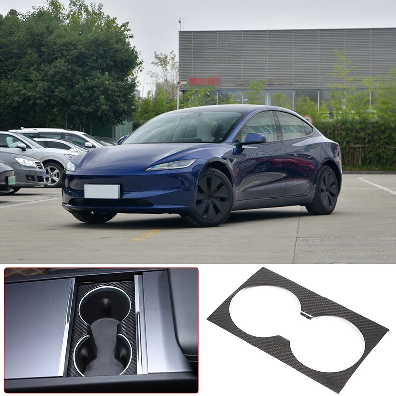 

Real Carbon Fiber Cup Holder Panel Frame Sticker Central Control Cup Holder Trim Cover For 2023+ Tesla Model 3 & 2025 Model Y