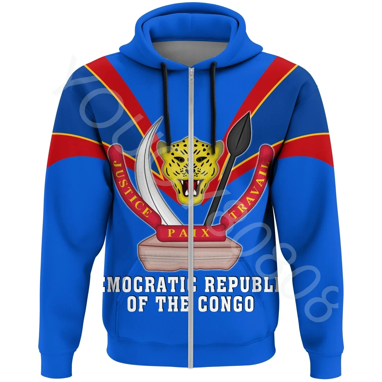 New African Region Democratic Republic of Congo Hoodie Fangs Style Retro Harajuku Athleisure 3D Printed Hoodie Sweater