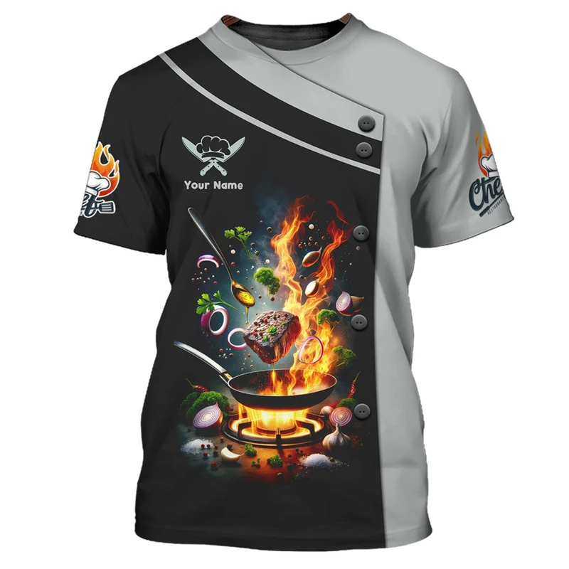 كوك العمل تي شيرت شخصية ثلاثية الأبعاد مطبوعة مخصصة اسم س الرقبة تي شيرت الشيف Harajuku موضة تنفس تي شيرت علوي 2025 جديد