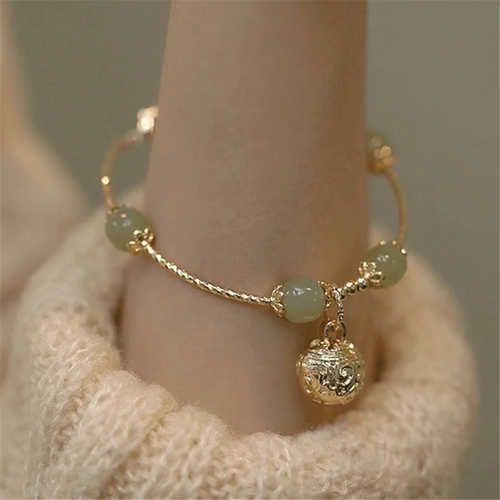 Natural Hetian Jade Bell Bracelet For Women Girls Amulet Jewelry Mother\'s Day Gifts Gold Color Wrist Ladies Wear Jewelry