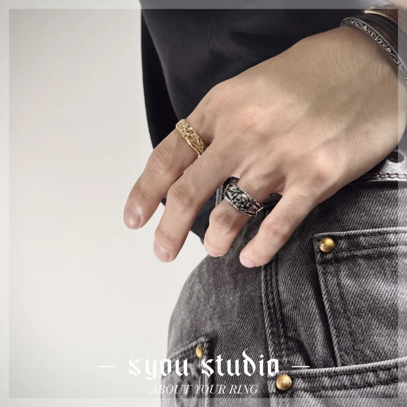 Skull Devil Pattern Vintage Unisex Ring Stainless Steel Gift For Mens Skeleton Unique Fashion Punk Simple Gothic Jewelry  Wholes