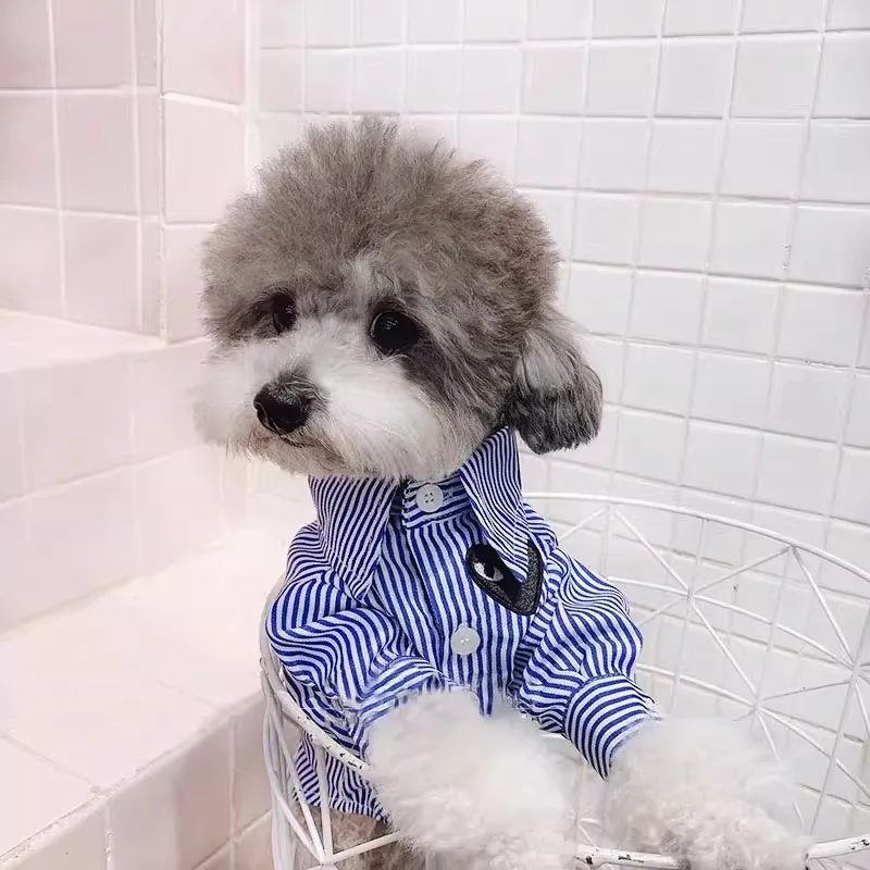 

Classic Design Blue-Striped Pet Top Lightweight Gentleman'S Style Dog Cotton Shirt