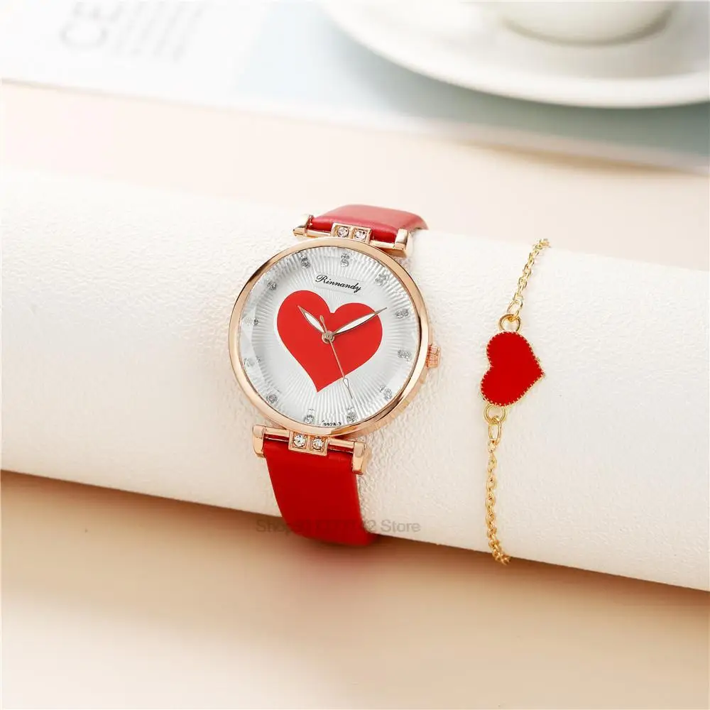 Hot Sales Fashion Branded Ladies Quartz Watch Alloy Heart Design Leather Watches Reloj Mujer On Trend With Heart Shape Bracelets