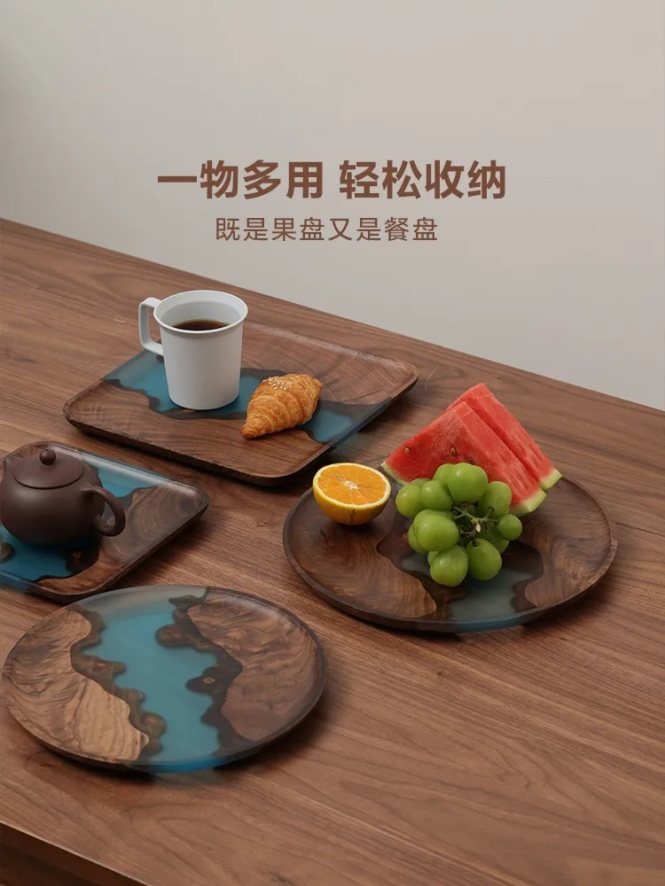 Black Walnut Plate Teapot tray Senior sense creative round fruit plate household resin dinner plate