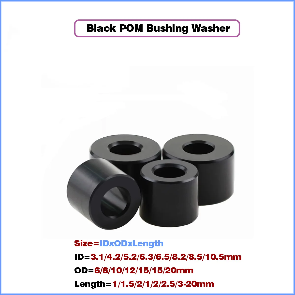 

M3 M4 M5 M6 M8 M10 Black POM Bushing Washer Round Hollow Unthread Standoff Spacer Sleeve Insulated Plastic Gasket