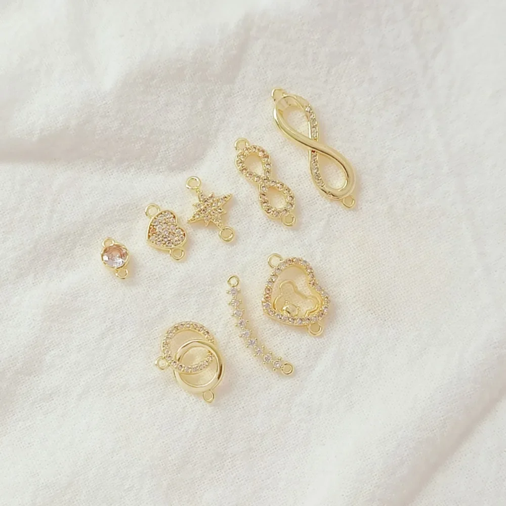 

14K Gold-plated and Zirconium-inlaid Heart-shaped 8-shaped Round Double Pendant Accessory, Joined By Hand DIY