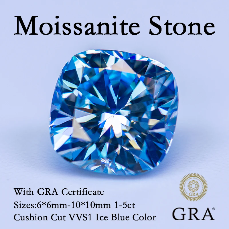 

Moissanite Stone Square Cushion Shape Ice Blue Color VVS1 Gemstone Charms Beads forJewelry Making Pendant with GRA Certificate