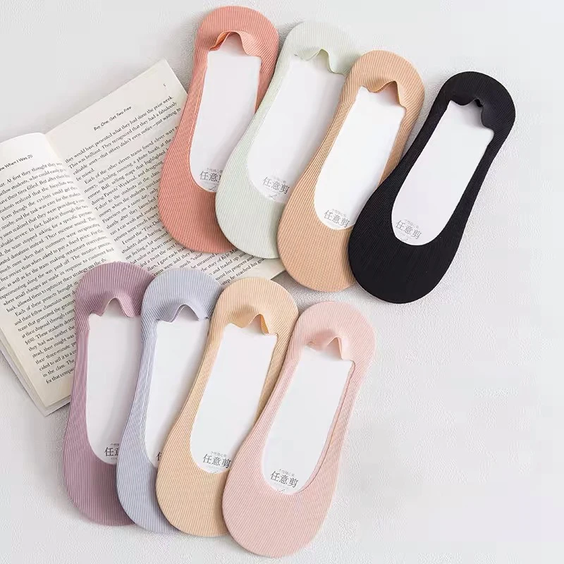 5 Pairs Women\'s Socks Summer New Ice Silk Breathable Slippers Socks Invisible Solid Color Seamless Non-slip Socks Ladies Comfort