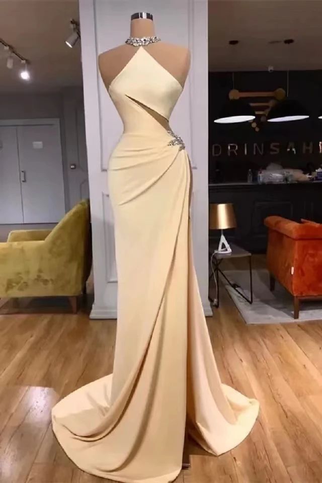 Sexy Backless Cutaway Sides Beads Sequins High Split Prom Party Gowns Cocktail Dress Sleeveless Evening Formal Dress Customized