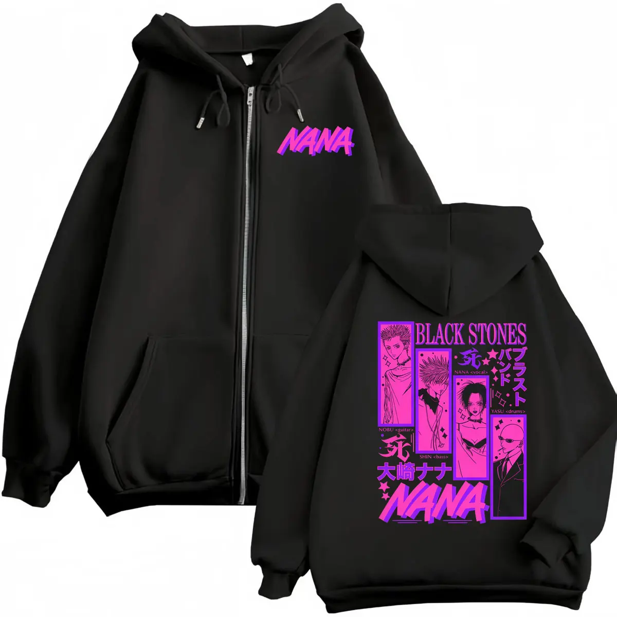 

Anime Nana Merch Zipper Hoodie Black Stones Punk Rock Band Graphic Zip Up Sweatshirts Men Women Fashion Y2k Oversized Pullovers