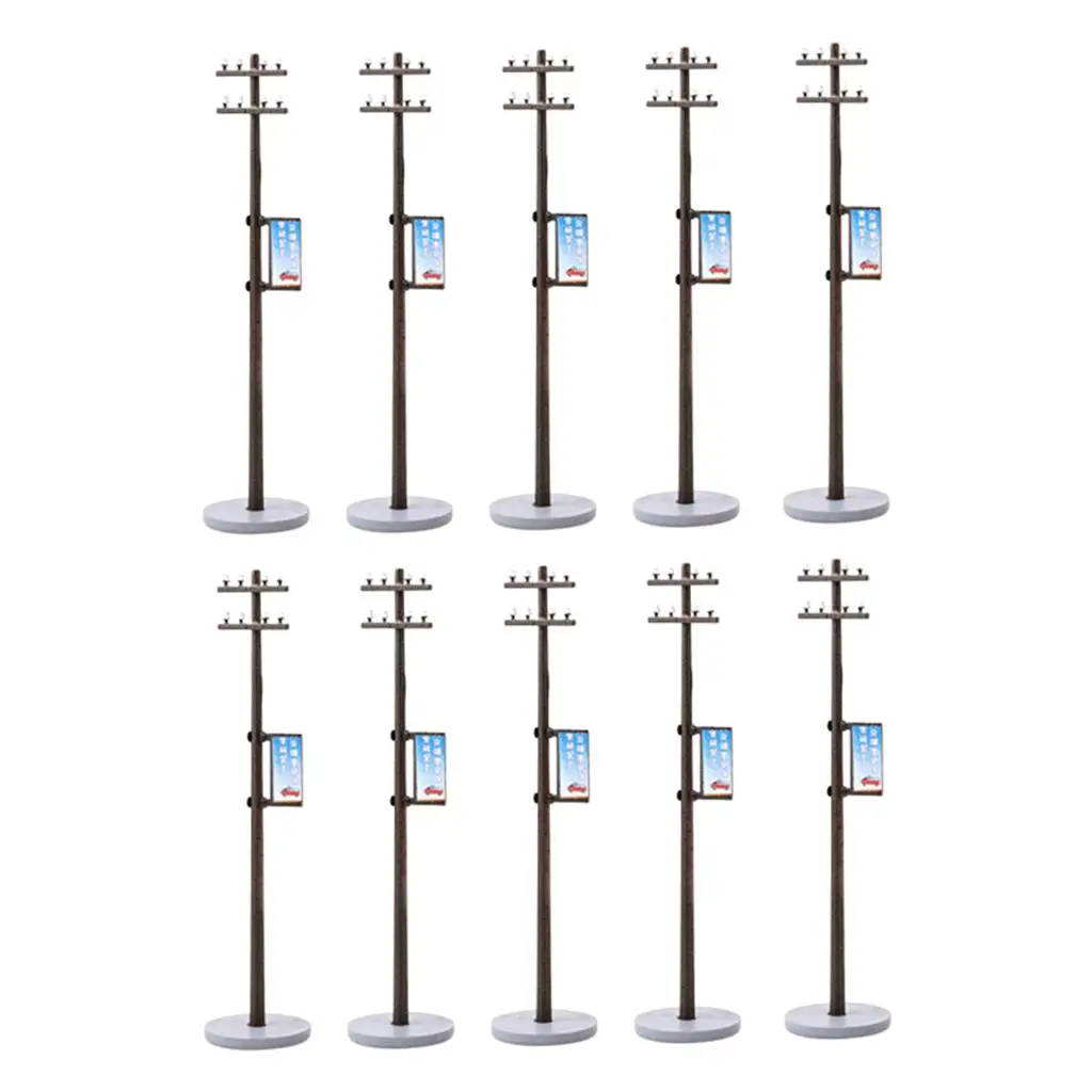 10Pc 1/87 Mini Electric Line Pole for Train Park Scenery Layout HO Scale