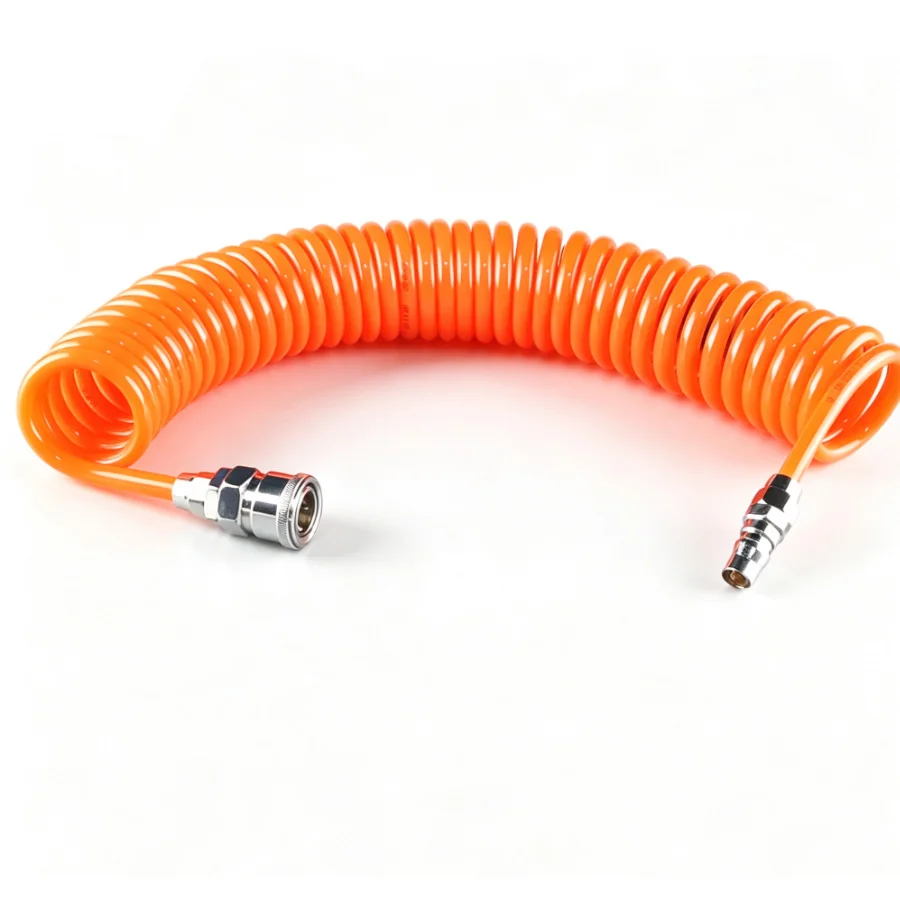 12mm PU Coiled Spring Pneumatic Air Hose with Fittings, Retractable Air Compressor Tube, Available in 3/6/9/12/15 Meters Lengths