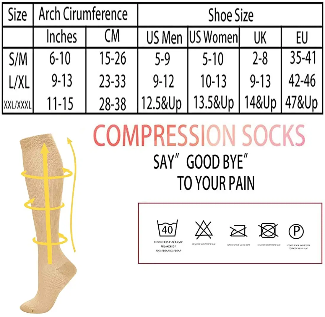 6/7 Pairs Compression Socks Women Medical Pregnancy Sports Socks Men Knee Length Running Bicycle Edema Circulation Varicose Vein