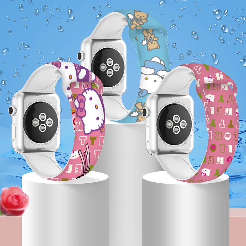 

Ремешок с принтом Hellokitty для Apple Watch 46 мм, 44 мм, 42 мм, 41 мм, силиконовый ремешок, сменный ремешок для часов iWatch 11 10 9 8 SE