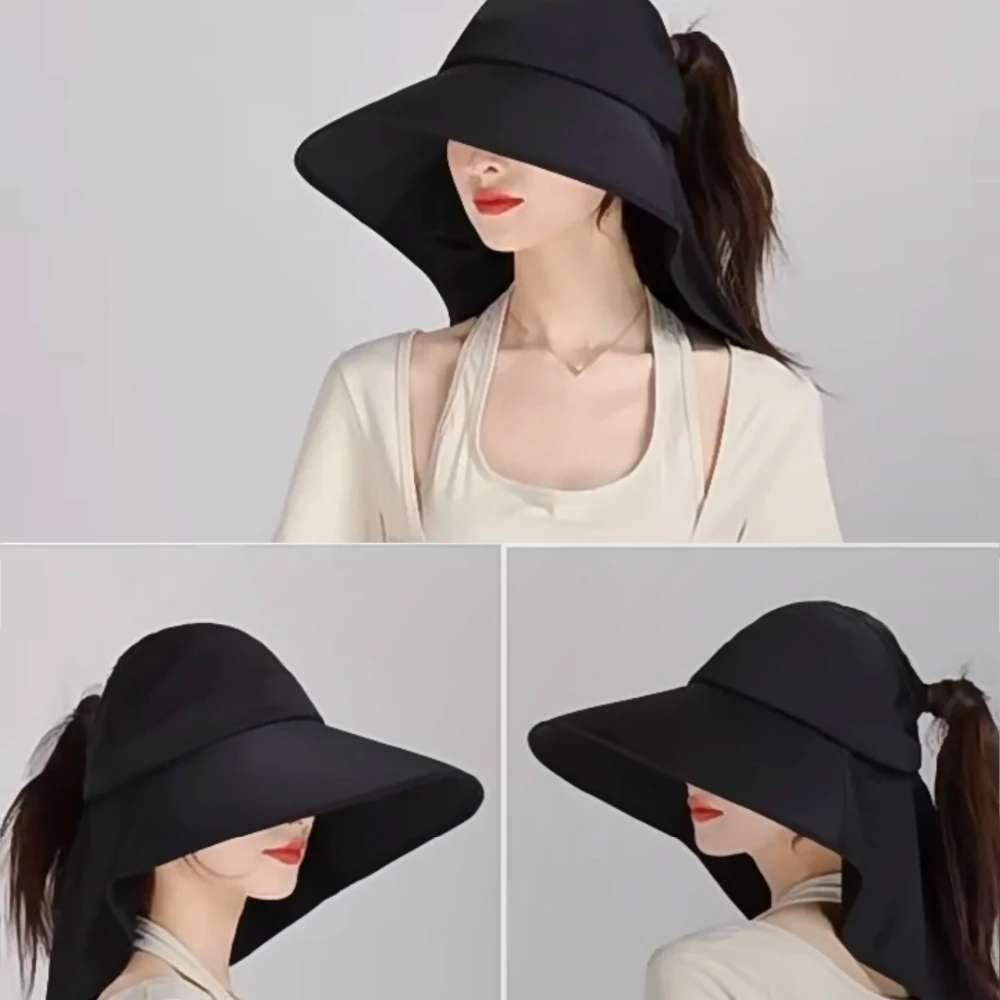

Fashionable Sunscreen Bucket Hat With Ponytail Hole Adjustable Drawstring Closure Outdoor Casual Sun Bucket Hat For Women Girls