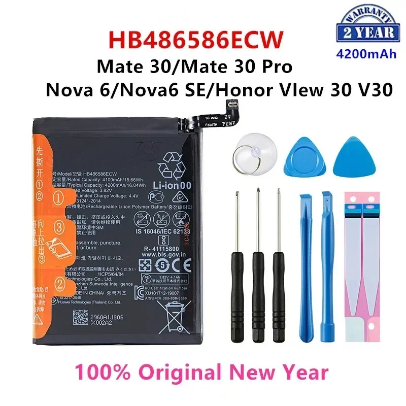 

Orginal HB486586ECW 4200mAh Battery For Huawei Mate 30/Mate 30 Pro Nova 6/Nova 6 SE Honor VIew 30 V30 Batteries +Tools