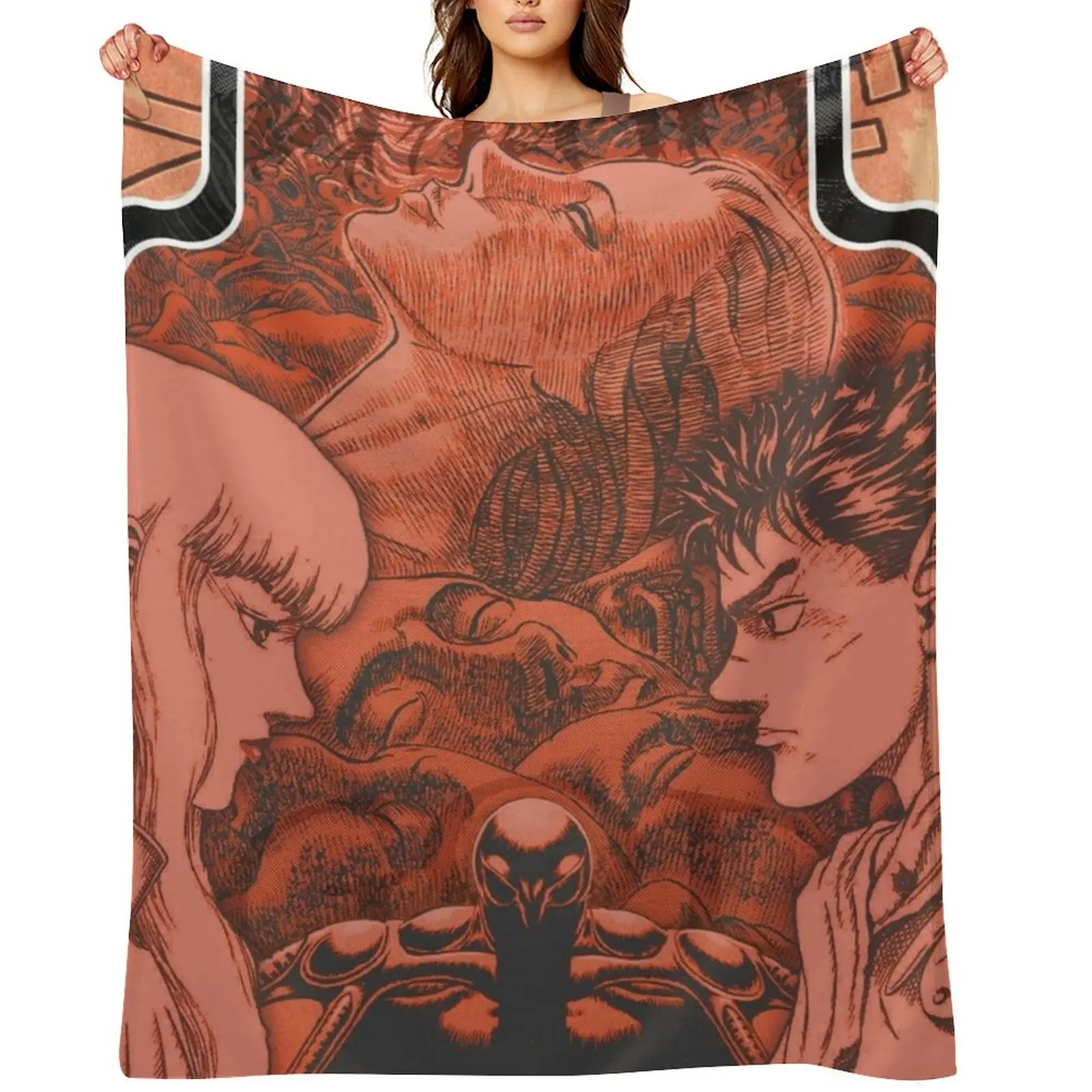 

Anime about Man with a Big Sword and Man in the Form of a Hawk with Egg of the King Throw Blanket Hairys funny gift Blankets