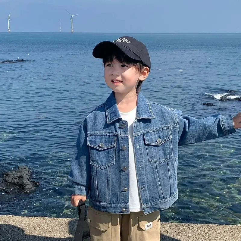 

Boys' Deinm Jacket Spring and Autumn New Style Children's Casual Collar Coat Fashion Jeans 100-160cm