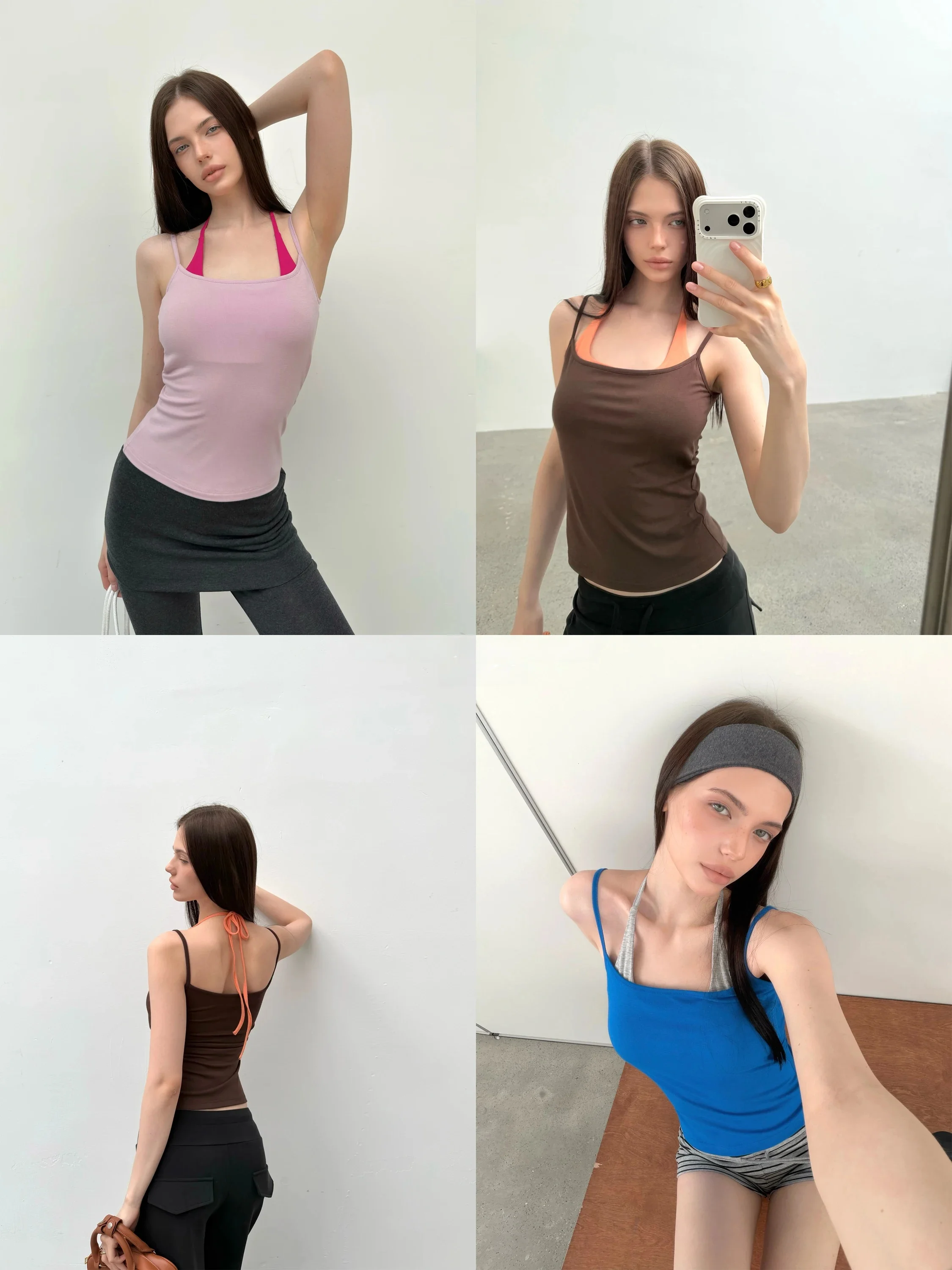 ZhouMiao Color Block Short Crop Top Women's Slim Fit Vest with Chest Pad Spicy Girl Style Summer Outerwear Elastic Stretch