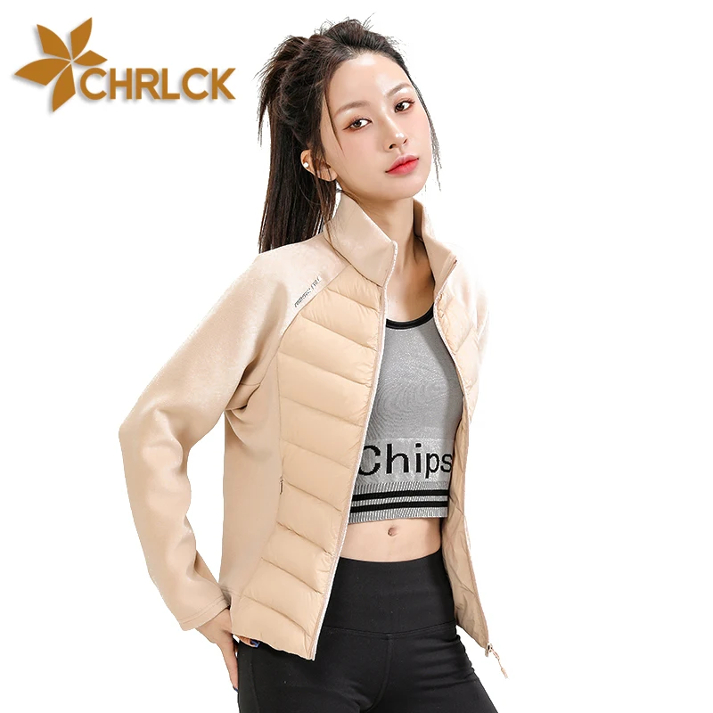 CHRLCK 90% Down Jackets Women's Stand Collar Hiking Camping Trekking Winter Coat Outdoor Windproof Warm Puffer Jacket Splicing