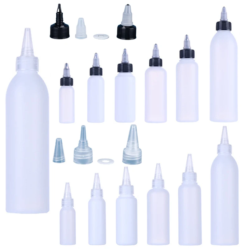 Botellas de plástico HDPE con tapa giratoria, envases dispensadores de viaje para pintura artística, pegamento, tinta, aceites líquidos, 5 piezas, 10ml-250ml