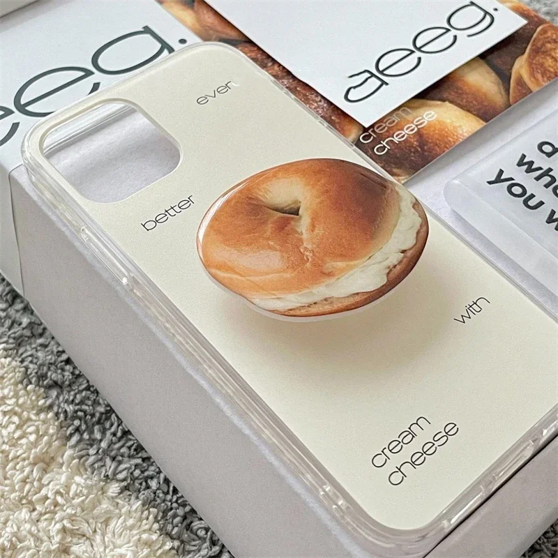 Korea Cute Simulation Bagel Griptok Phone Holder Stand Universal Phone Ring Food Grip Tok for IPhone Samsung Foldable Bracket