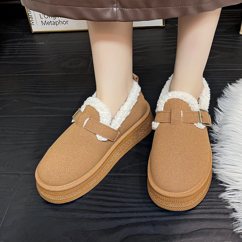 Inverno nuove donne tinta unita punta tonda fondo spesso antiscivolo confortevole peluche stivali da neve caldi stivali slip-on classici da donna