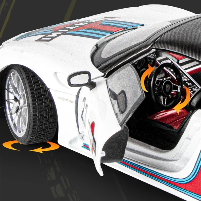 โมเดลรถยนต์สปอร์ต918 Spyder Martini อัลลอย diecasts โลหะรถแข่งของเล่นยานพาหนะจำลองของขวัญสำหรับเด็กการจำลองเสียงและแสง