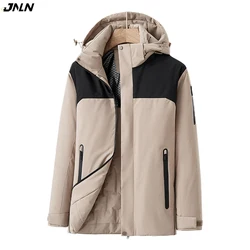 JNLN Men's Winter Waterproof Jacket Hiking Camping Skiing Warm Coat Outdoor Windproof Windbreaker Thick Fleece Climbing Clothes