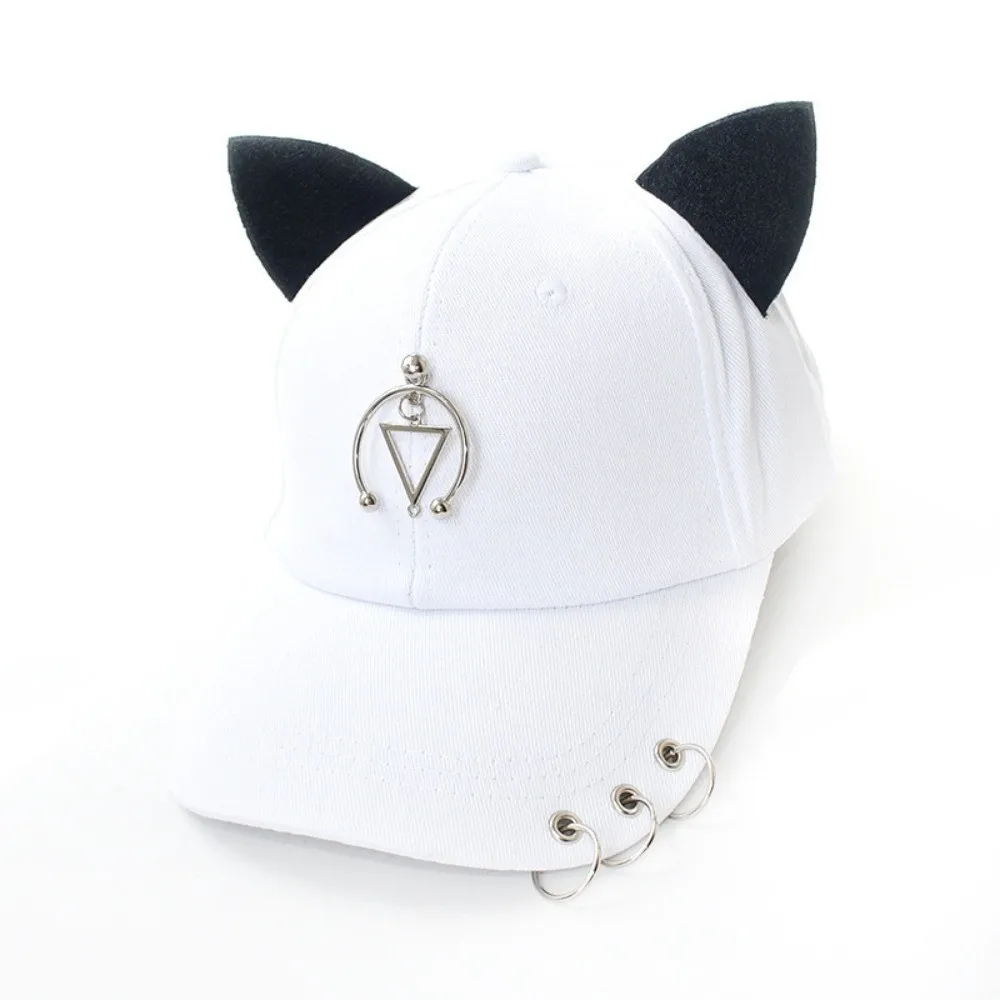 Creative Cat Ear Baseball Caps Cotton Casual Sunscreen Hat Metal Rings Duckbill Cap Unisex